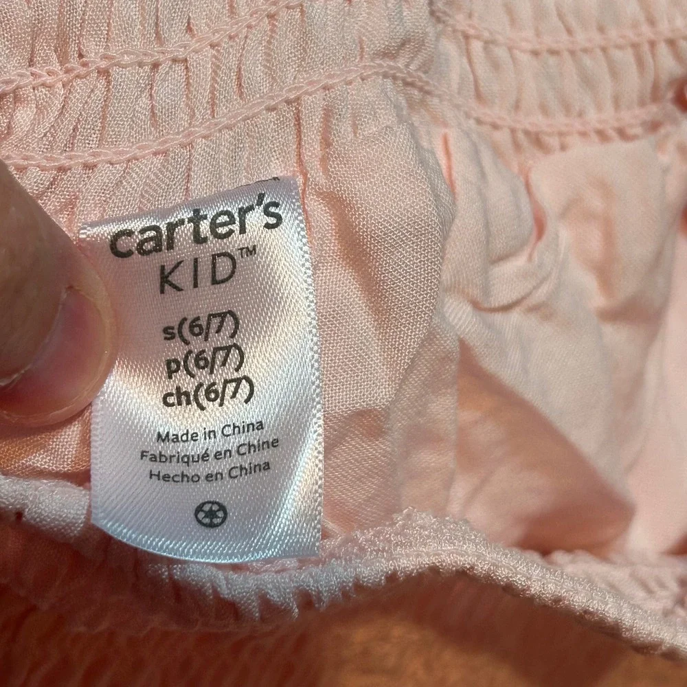 Carters Kid Girls Pink Eyelet Tiered Skirt‎ Smocked Waist Size S 6/7